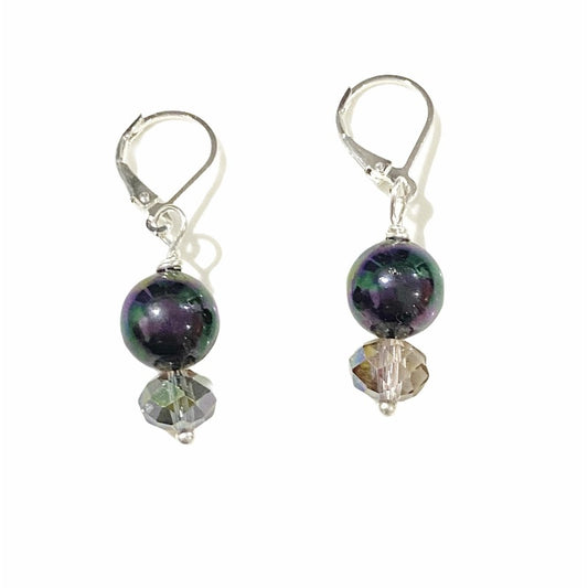 Small Inky Black 3/8" Pearlized Peacock Earrings Top View