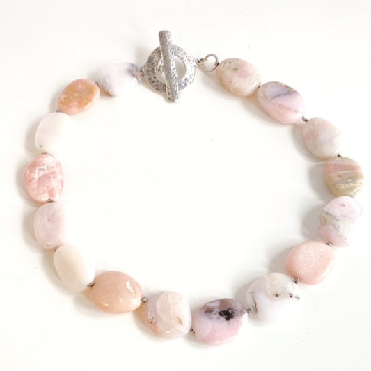 Pink Peruvian Opal 17 inch Choker Hand-Knotted Necklace