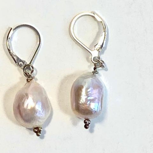 Pink 3/4" Baroque pearl earrings top view