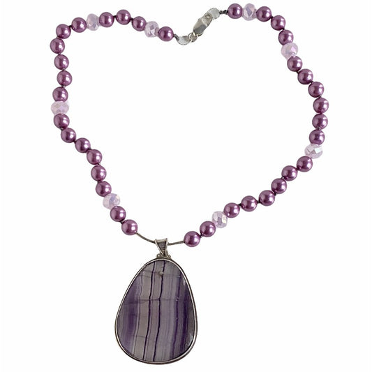 Pink Shell Pearl Amethyst Teardrop "Woman in Motion" Necklace Top View