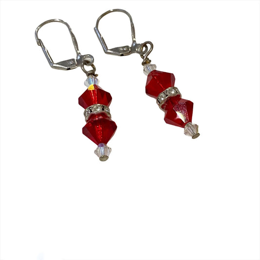 Red Double Crystal Sparkle Earrings Top View