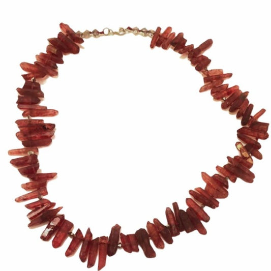 Hand-knotted Red Crystal Spike Hand-knotted 21 1/2" Statement Power Necklace Top View