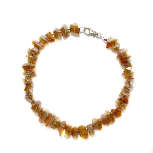 Shiny golden-orange electroplated quartz rounded spike knotted 18" nugget statement necklace top view