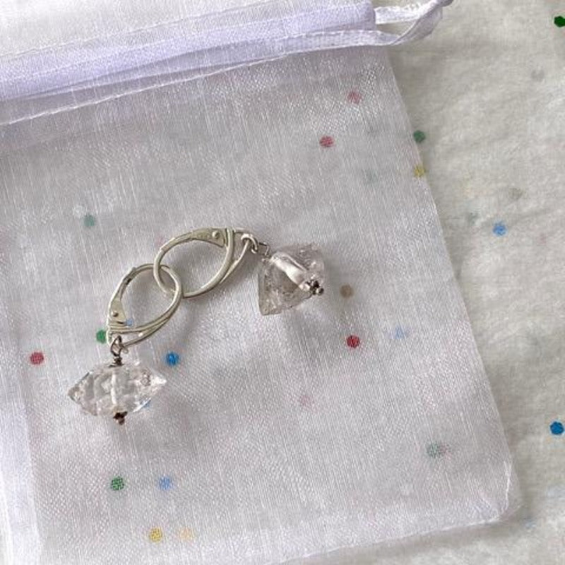 Tibetan Quartz Rock Drop Earrings on an organza Gift Pouch