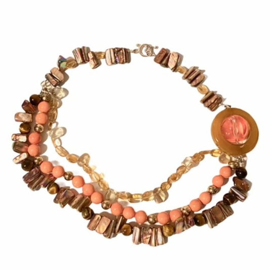 Triple Strand Asymmetrical Beaded Necklace 18 Inch Top View