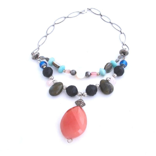 Two Tier Multi-semiprecious beaded choker necklace top view