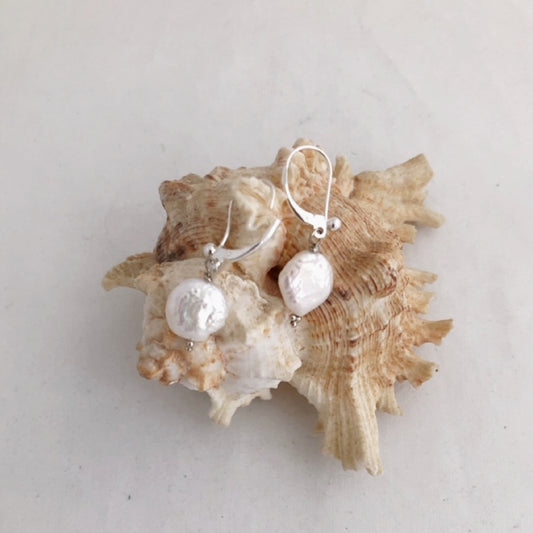 White Coin Pearl Earrings