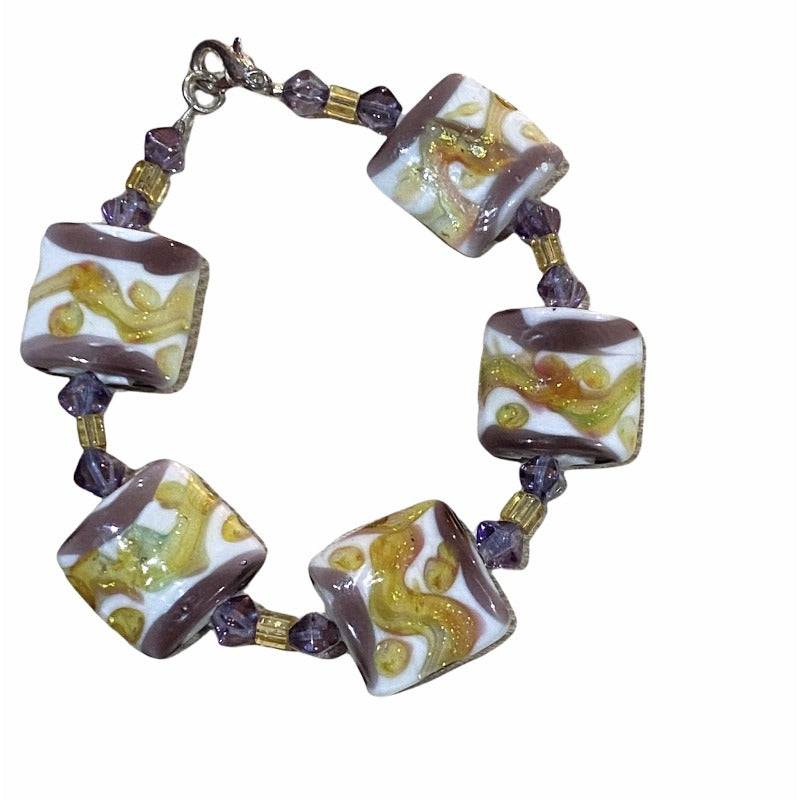 White Ceramic Swirl Bead Bracelet with Silver tone Lobster clasp