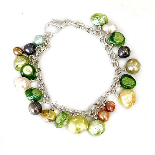 Pearl Cascade Wire-wrapped Freshwater Pearl Bracelet - Silver-plated Chain