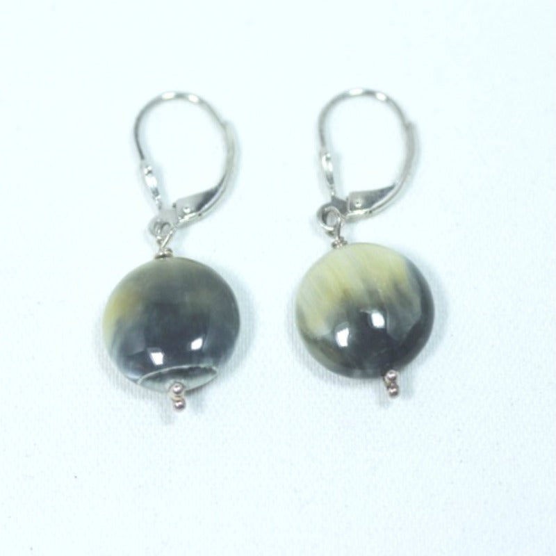Coin Yellow Tiger Eye Single Drop Earrings top view