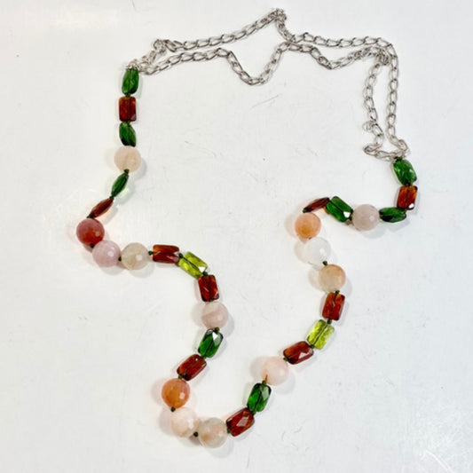 Multi-coloured Agate Rectangular Crystal Hand-knotted 35" Long Necklace Double Chain Design Top View