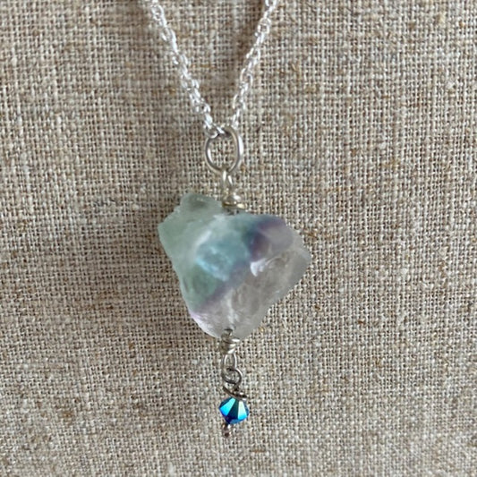 Pale Green Fluorite Chunk Nugget Pendant Closeup View